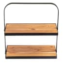 Tablecraft 10718 2 Tier Display Stand - 17 3/10"L x 8"W x 18"H, Acacia Wood/Black Metal Frame thumbnail 2