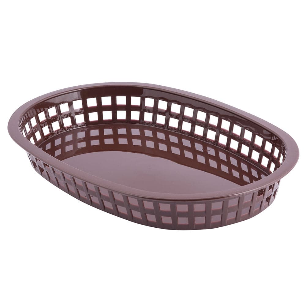 Tablecraft 1076BR Chicago Platter Basket - 10 1/2 x 7 x 1 1/2", Polypropylene, Oval, Brown