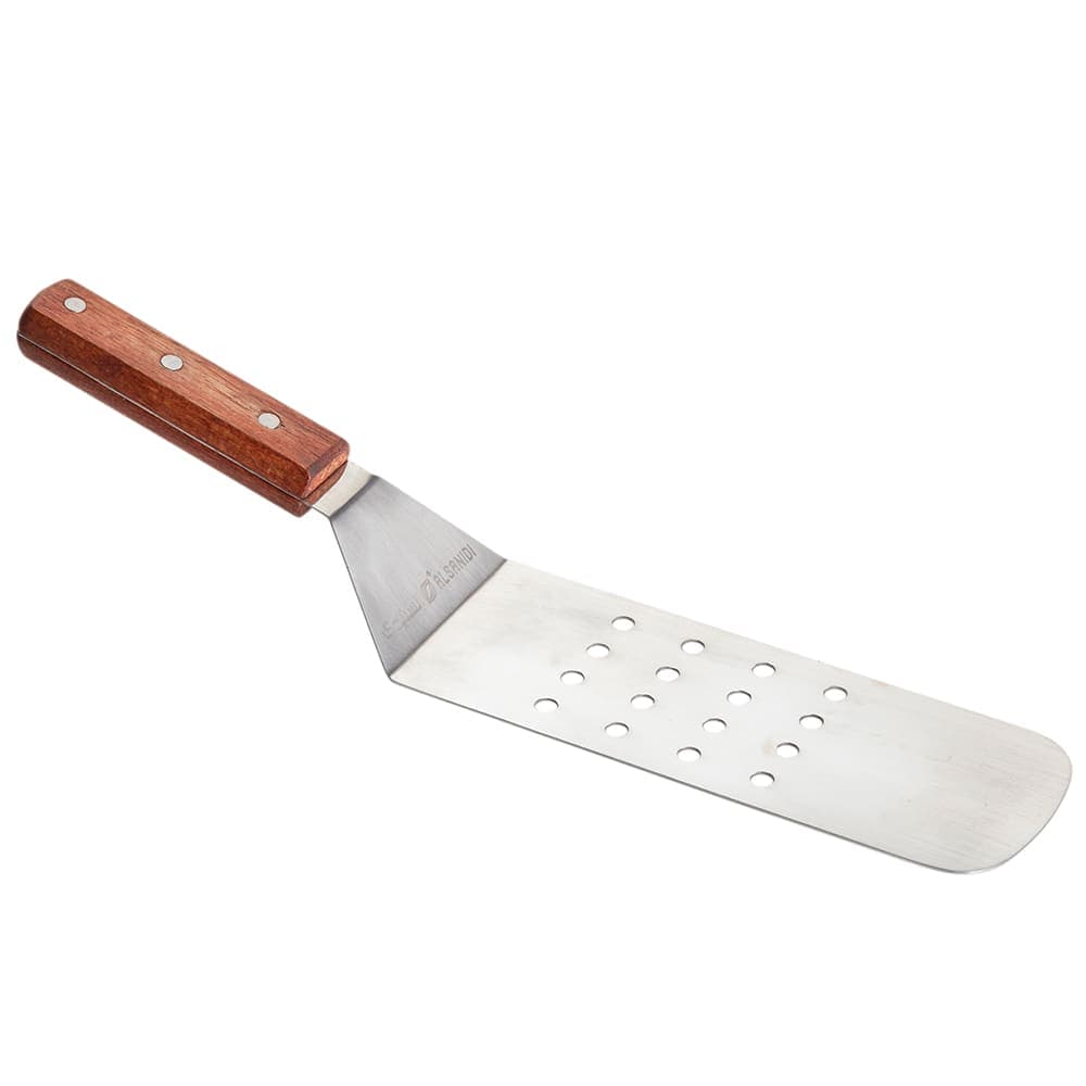 Tablecraft 10846 14 1/2" Perforated Turner w/ 4 1/2" Blade - Stainless Steel w/ Wood Handle