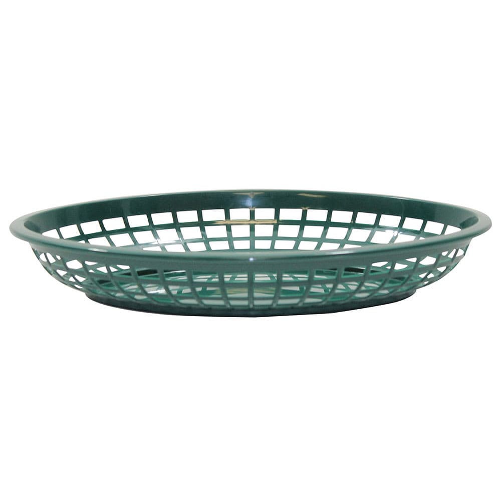 Tablecraft 1084FG Jumbo Basket - 11 3/4" x 9" x 1 3/4", Polypropylene, Oval, Forest Green