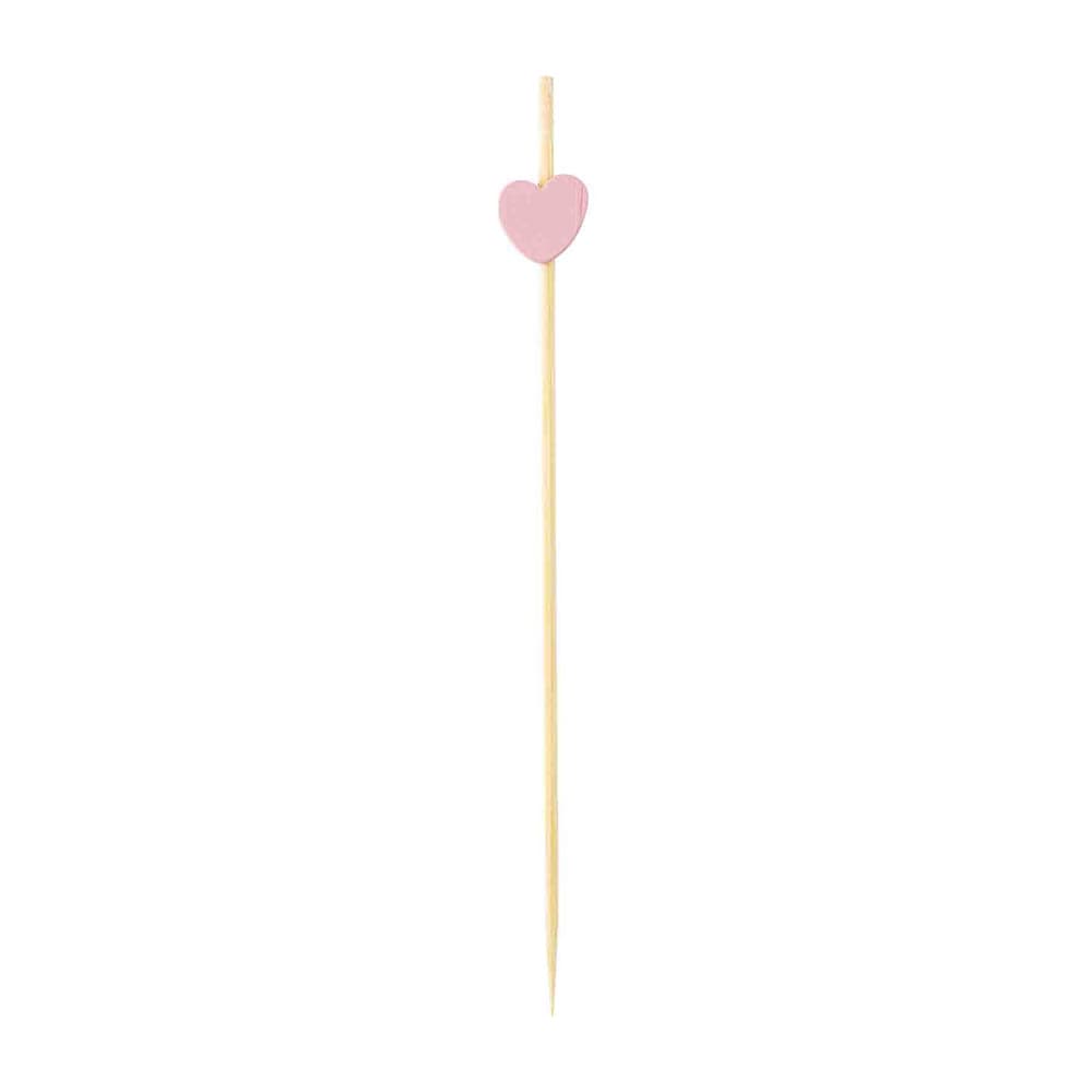 Tablecraft 11205 4 1/2" Bamboo Heart Pick, Pink