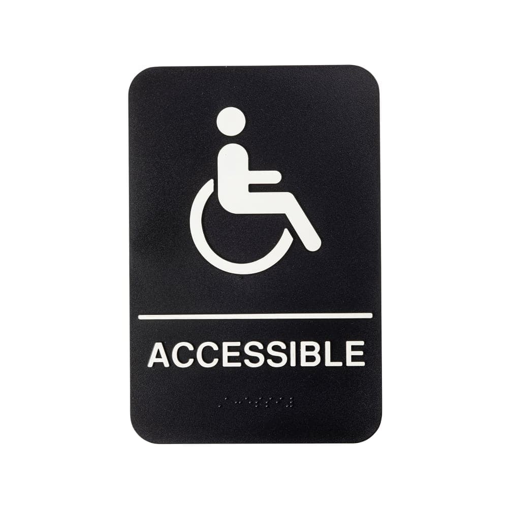 Tablecraft 11675 6" x 9" Accessible Sign - Braille, White on Black