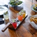 Tablecraft 20002 4 Well Spatula Style Flight Board w/ Brown Handle - 16" x 3 1/2", Stainless Steel thumbnail 9