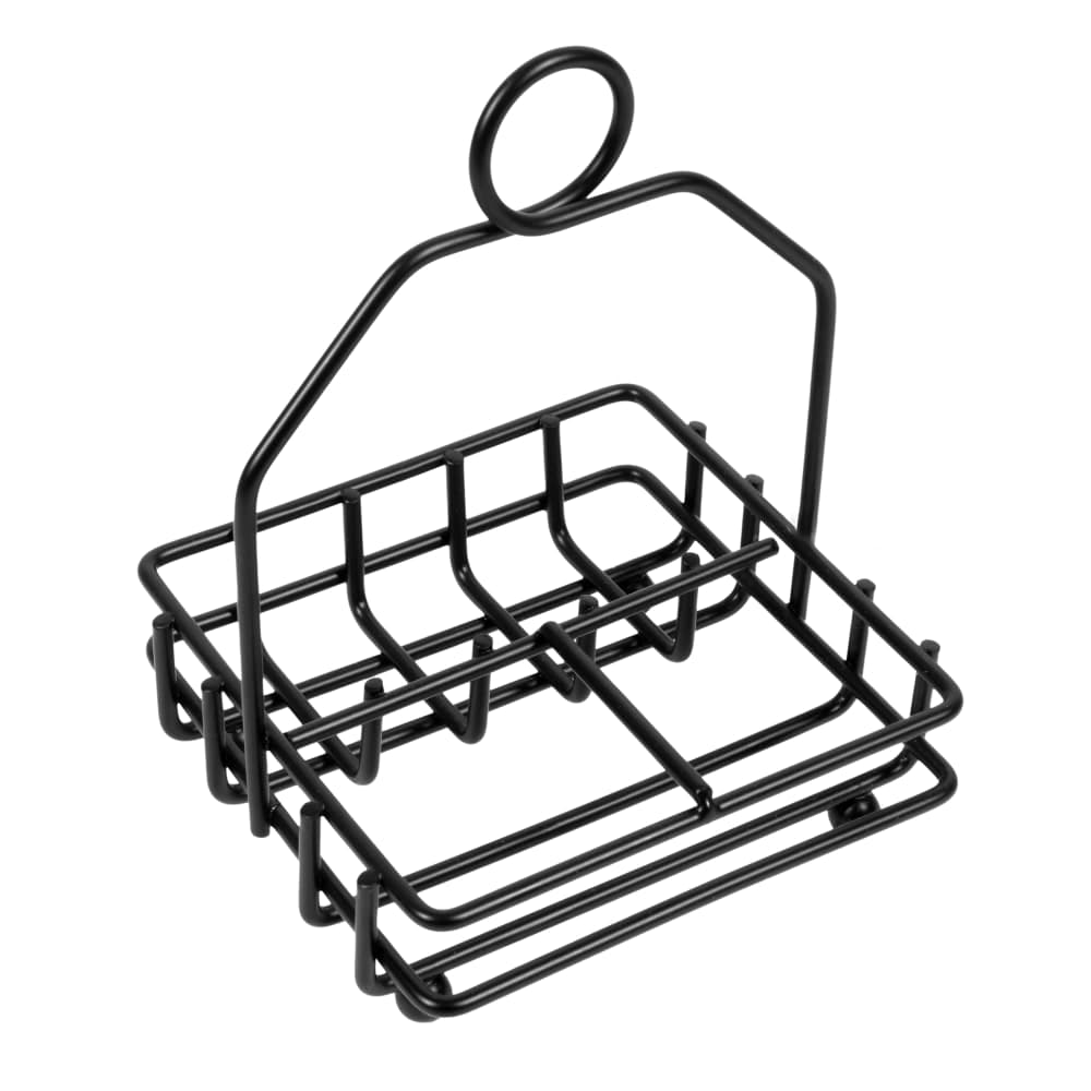 Tablecraft 593RBK 2 Compartment Rectangular Condiment Caddy - Metal, Black