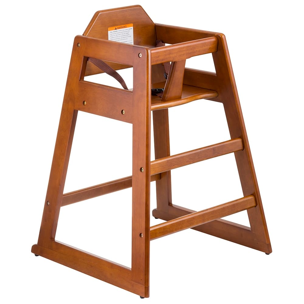 Tablecraft 6666063 29" Stackable Wood High Chair w/ Waist Strap - Rubberwood, Walnut