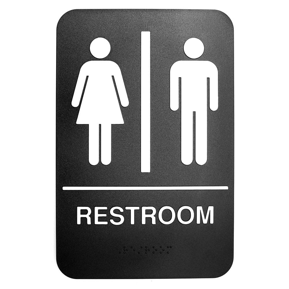 Tablecraft 695633 6" x 9" Sign, Restroom w/ Handicapped Symbol, White On Black