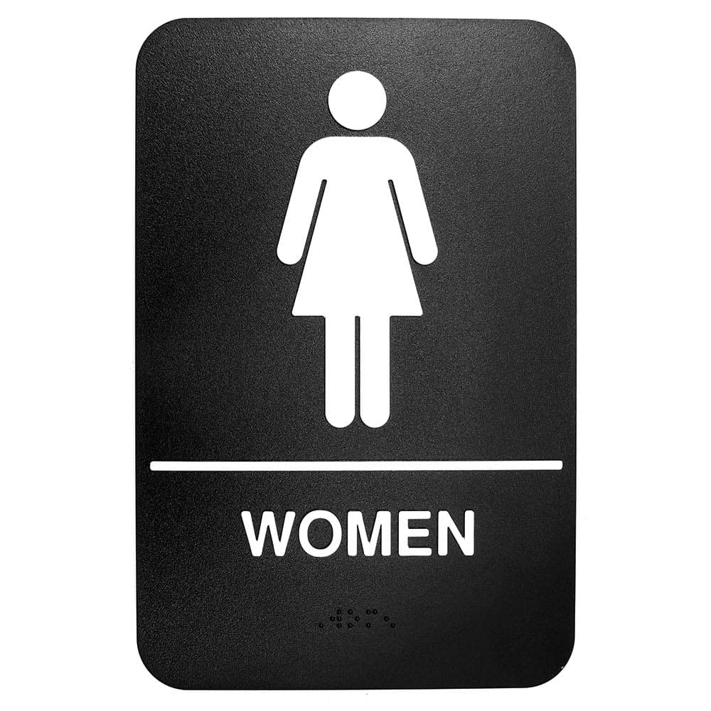 Tablecraft 695634 6" x 9" Sign, Women Symbol, White On Black