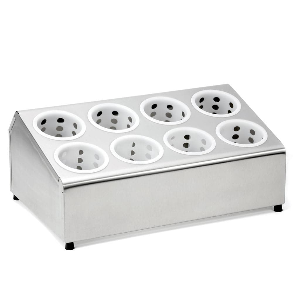 Tablecraft 7082 Stainless Steel Flatware Cylinder Holder w/ Eight Holes, Two-Tier