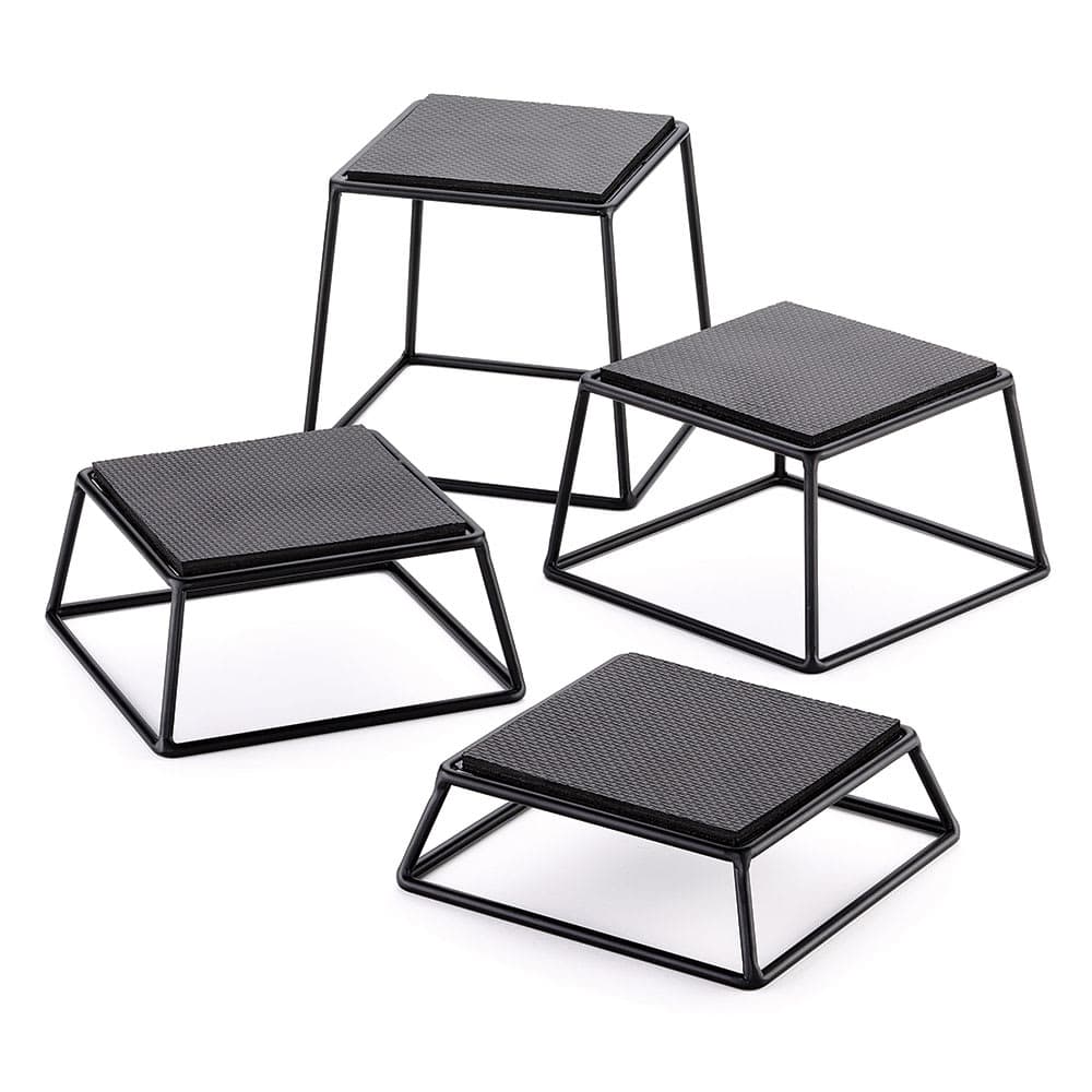 Tablecraft BKR4 4 Piece Rectangular Metal Riser Set w/ Non-Slip Rubber Tops, Black