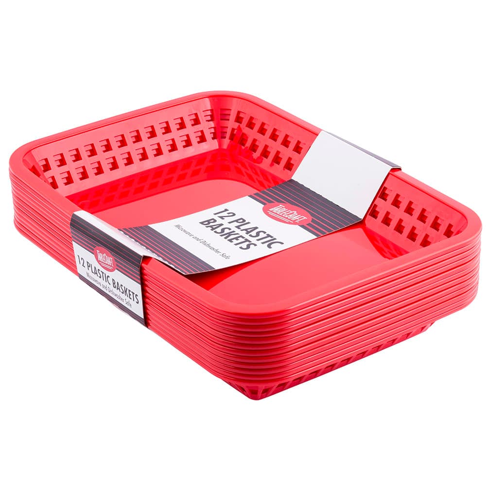 Tablecraft C1079R Cash And Carry Mas Grande Baskets - 11 3/4 x 8 1/2 x 1 1/2", Polypropylene, Rectangular, Red