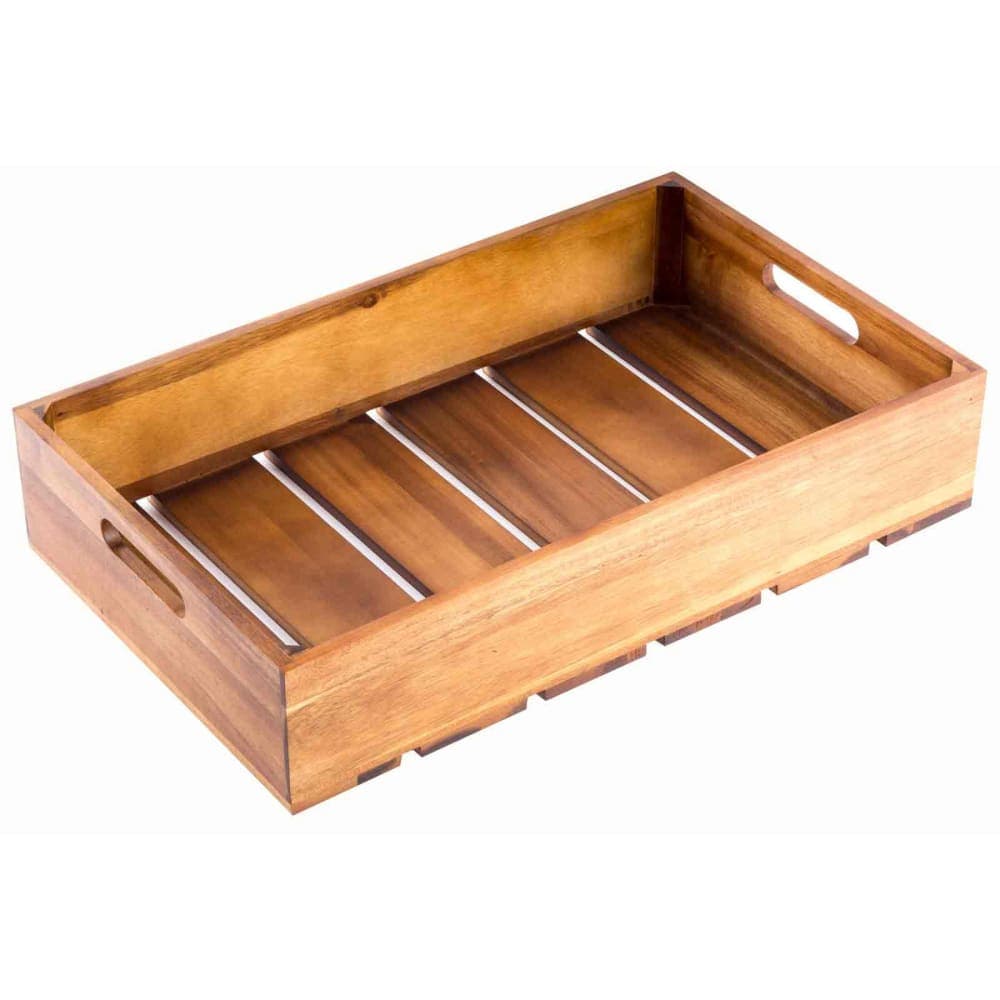 Tablecraft CRATE114 Rectangular Serving/Display Crate - 20 3/4" x 12 3/4" x 4 1/4", Wood, Acacia