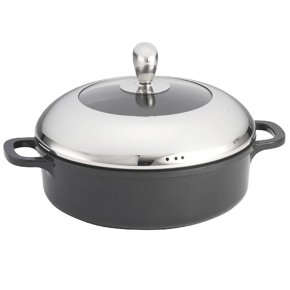 Tablecraft CWDC1050 3 qt Round Casserole Dish - Cast Aluminum, Black