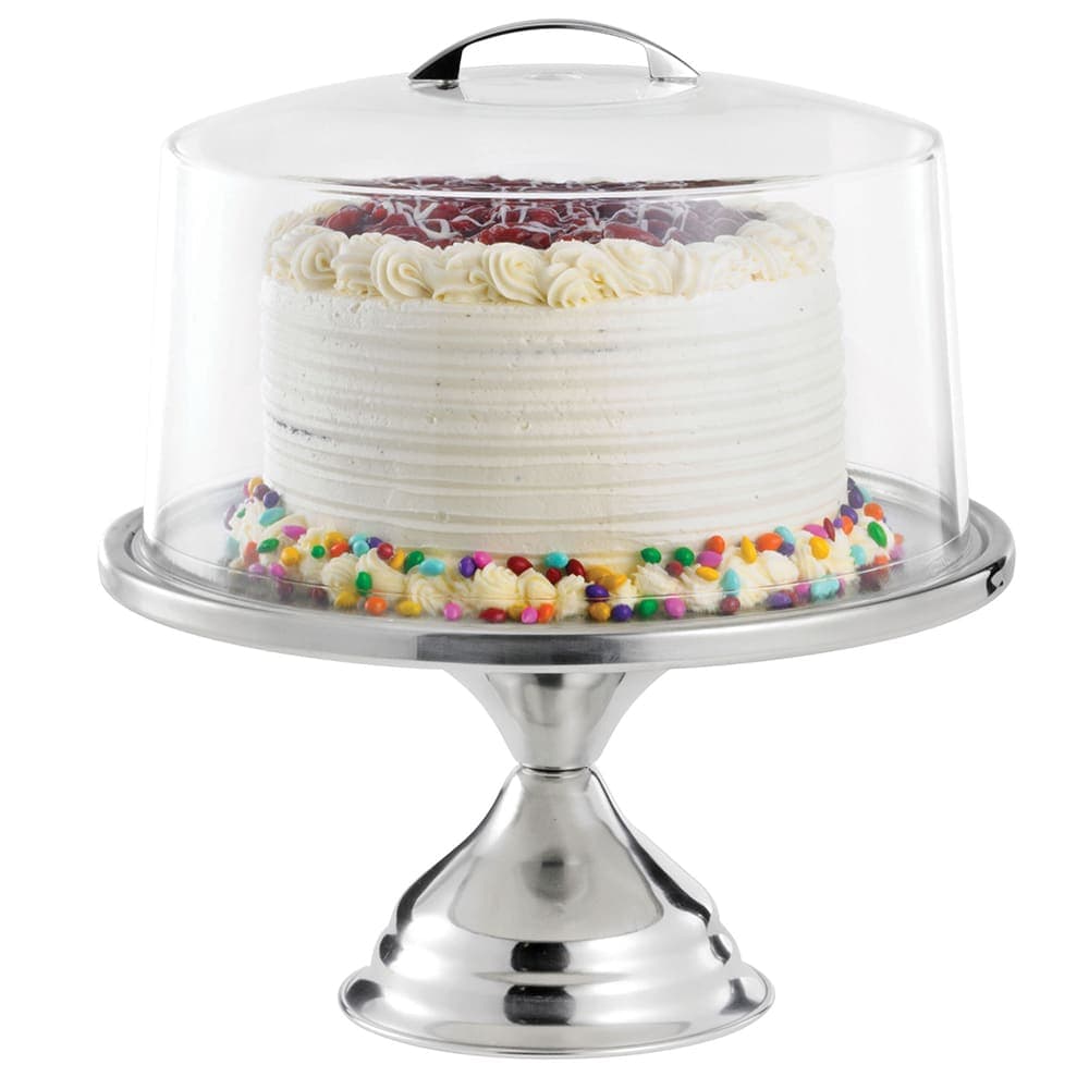 Tablecraft H821422 12" Round Cake Stand & Acrylic Cover Set, Stainless