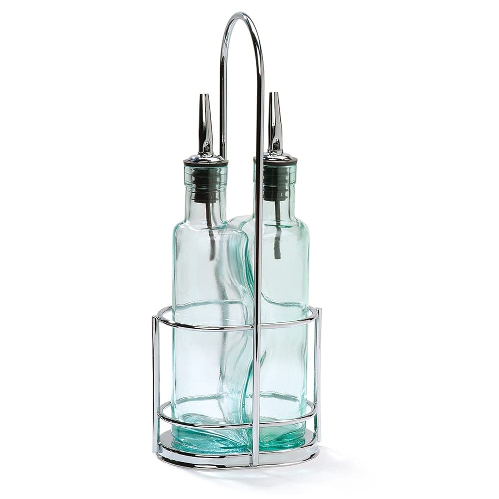 Tablecraft H918N 8 1/2 oz Cruet Set w/ Chrome Rack - Glass, Green Tint