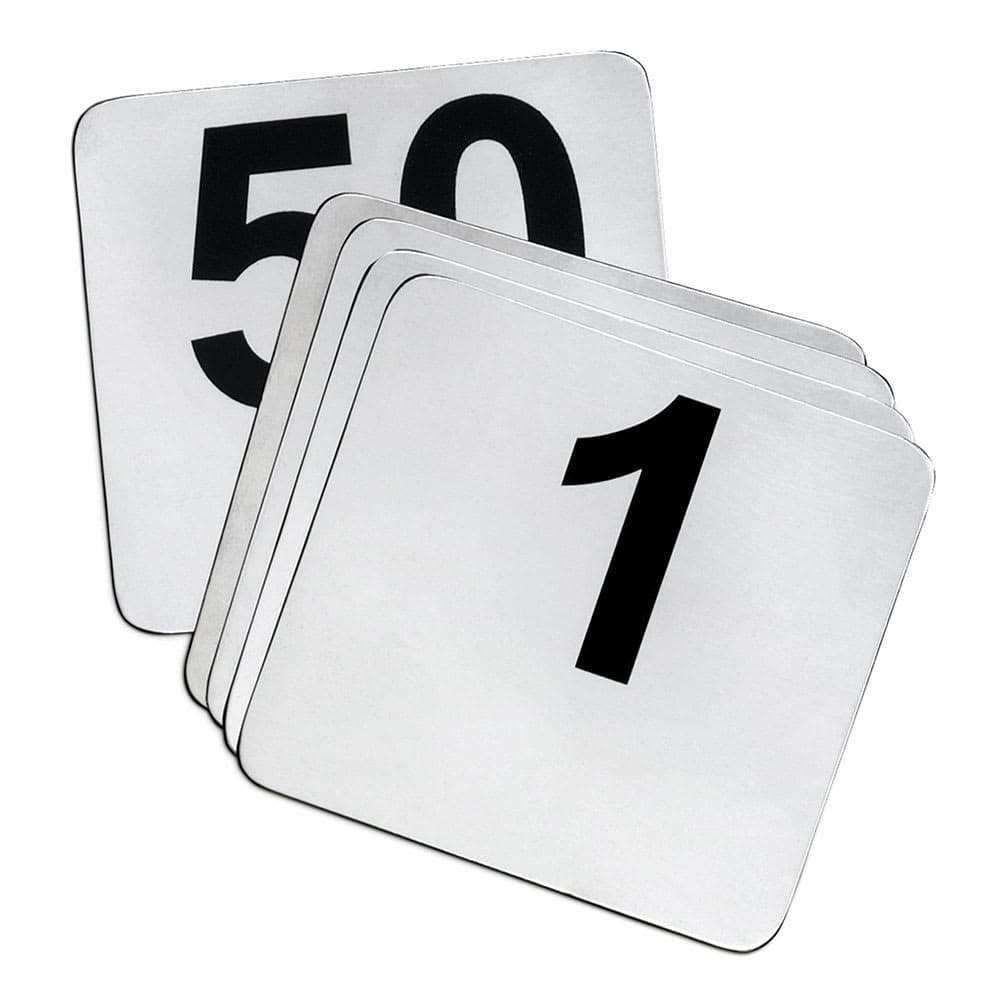 Tablecraft N150 Tabletop Number Cards - #1 50, 4" x 4", Stainless/Black