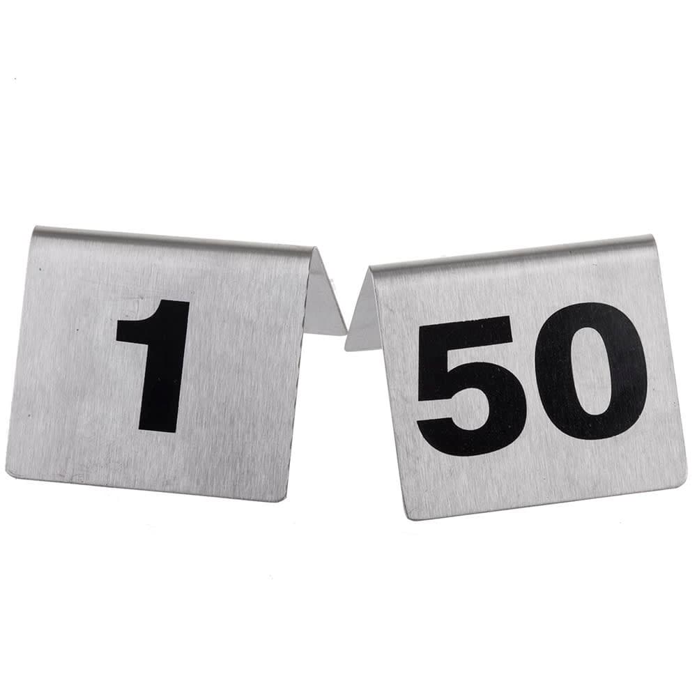 Tablecraft T150 Tabletop Number Cards - #1 50, 2" x 2 1/2", Stainless/Black