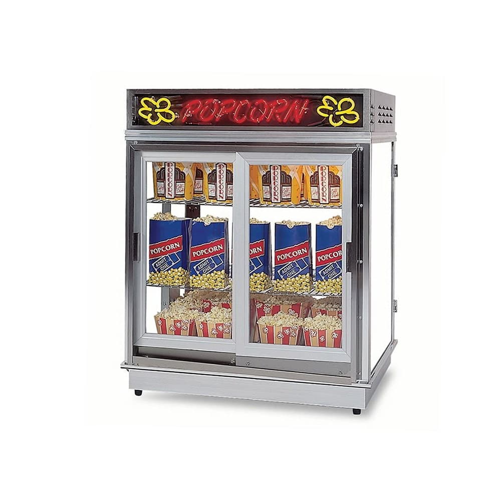 Gold Medal 2004SLDDN Astro Pop Staging Cabinet w/ 2 Sliding Doors & 3 Shelf Warmers, Neon Sign