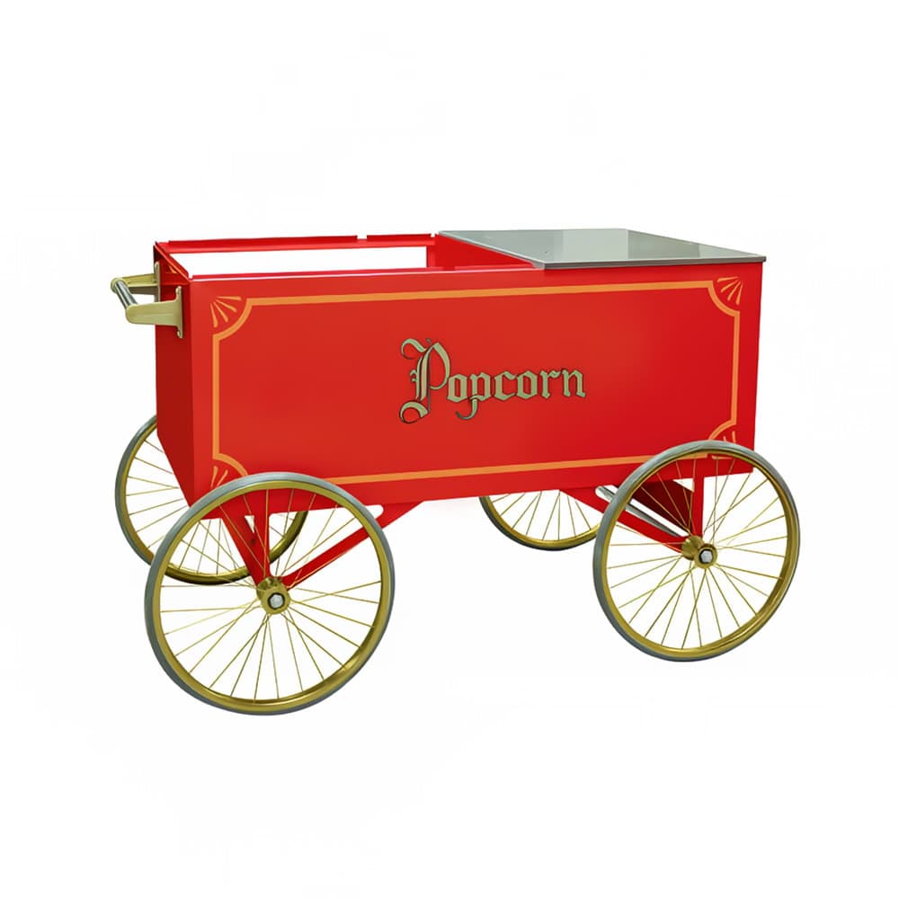 Gold Medal 2012 Popcorn Wagon w/ Stainless Countertop & 4 Spoke Wheels, Red, 64x34"