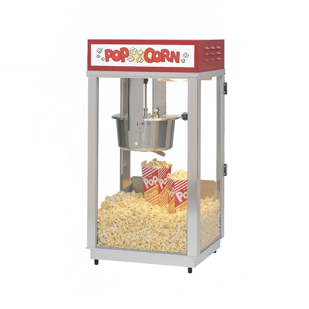 Gold Medal 2489 Super 88 Popcorn Machine w/ 8 oz EZ Kettle & Red Dome, Sign, 120v