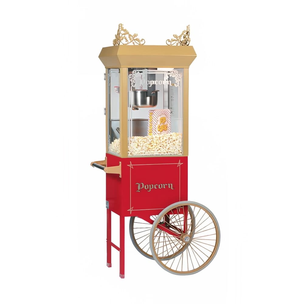 Gold Medal 2660GT Antique Deluxe Popcorn Machine w/ 6 oz Kettle & Gold Dome, 120v