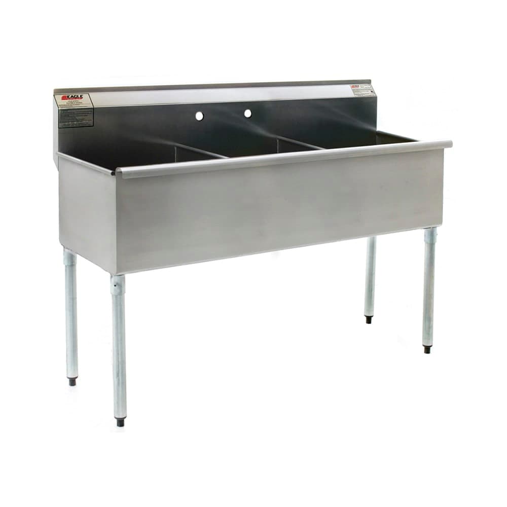 Eagle Group 2148-3-16/4 49 3/8" 3 Compartment Sink w/ 16"L x 21"W Bowl, 13 3/8" Deep