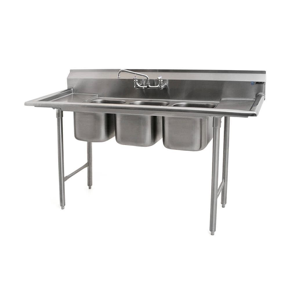 Eagle Group 310-10-3-12 60" 3 Compartment Sink w/ 10"L x 14"W Bowl, 9 3/4" Deep