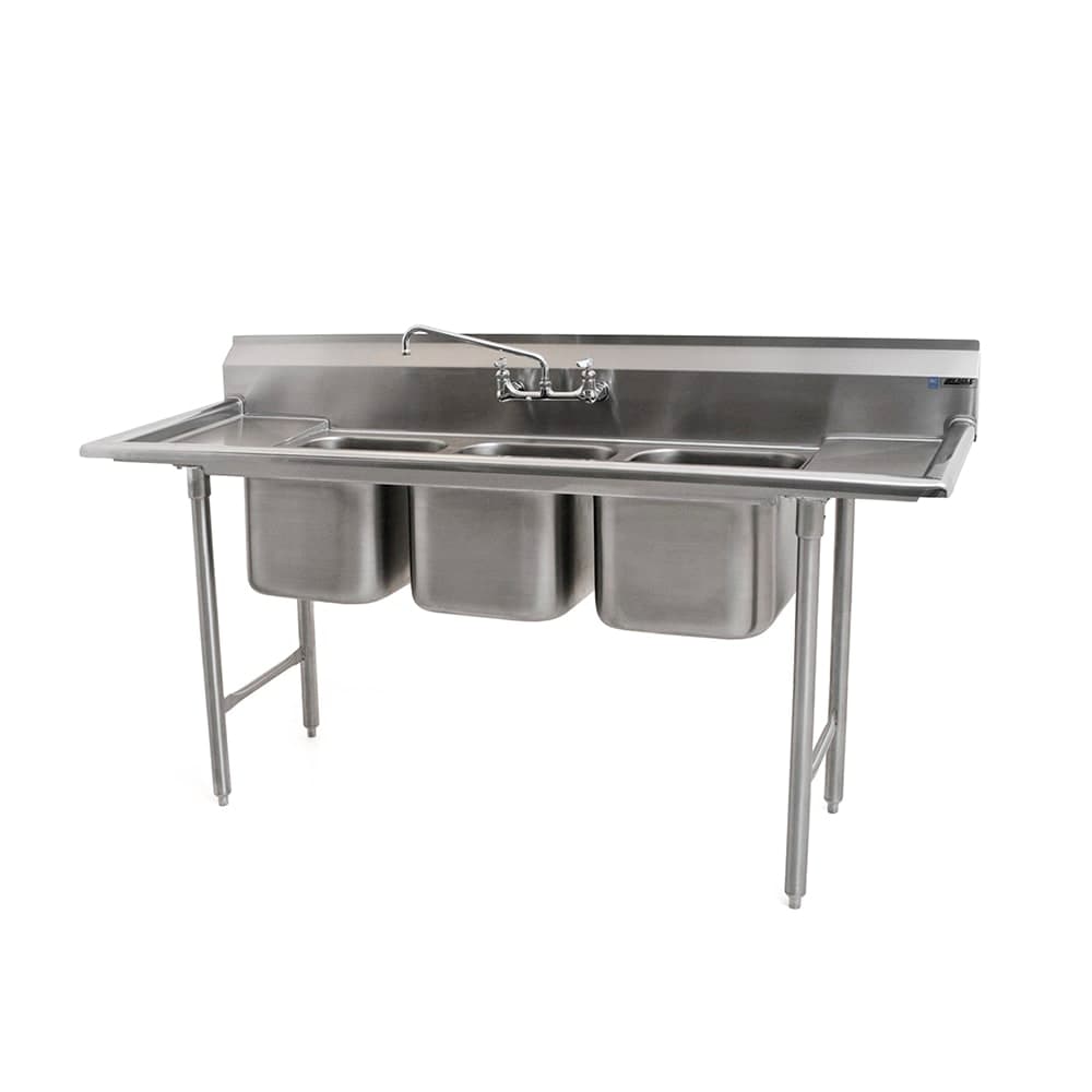 Eagle Group 312-12-3-12 66" 3 Compartment Sink w/ 12"L x 20"W Bowl, 12" Deep