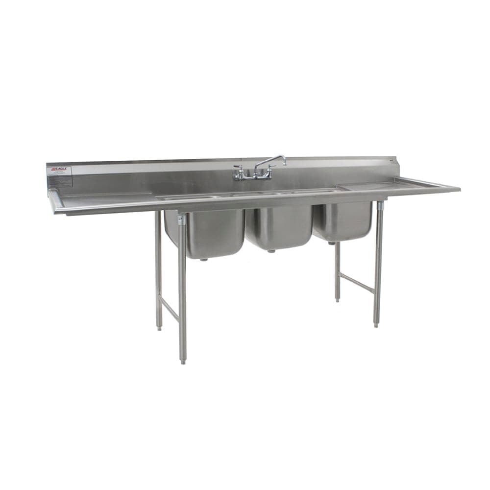 Eagle Group 314-18-3-24 108" 3 Compartment Sink w/ 18"L x 24"W Bowl, 13 1/2" Deep