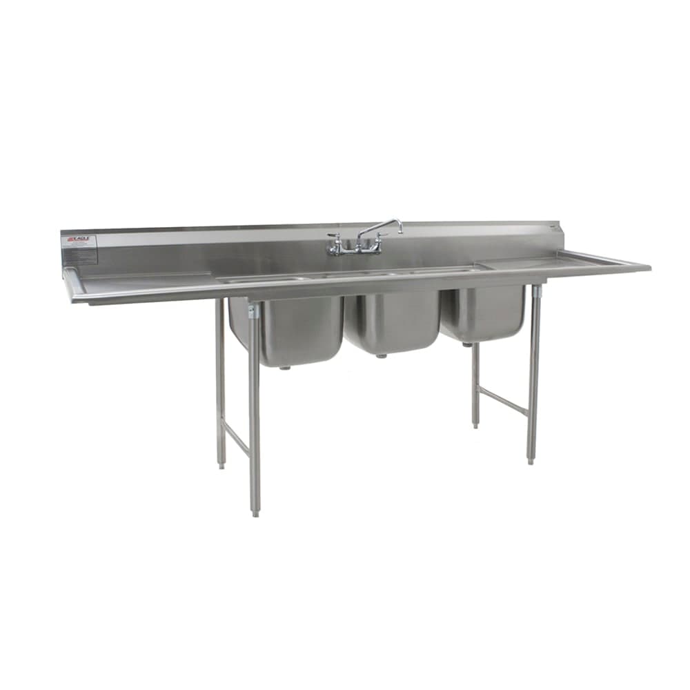 Eagle Group 314-22-3-24 120" 3 Compartment Sink w/ 22"L x 22"W Bowl, 13 1/2" Deep