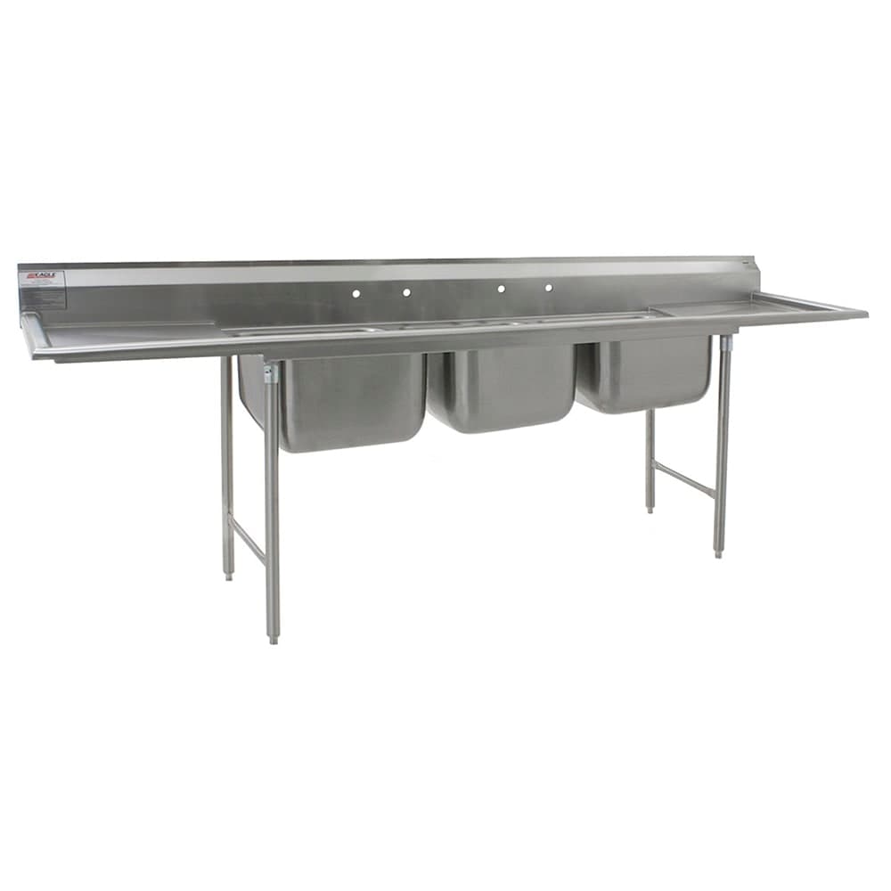 Eagle Group 314-24-3-24 126" 3 Compartment Sink w/ 24"L x 24"W Bowl, 13 1/2" Deep