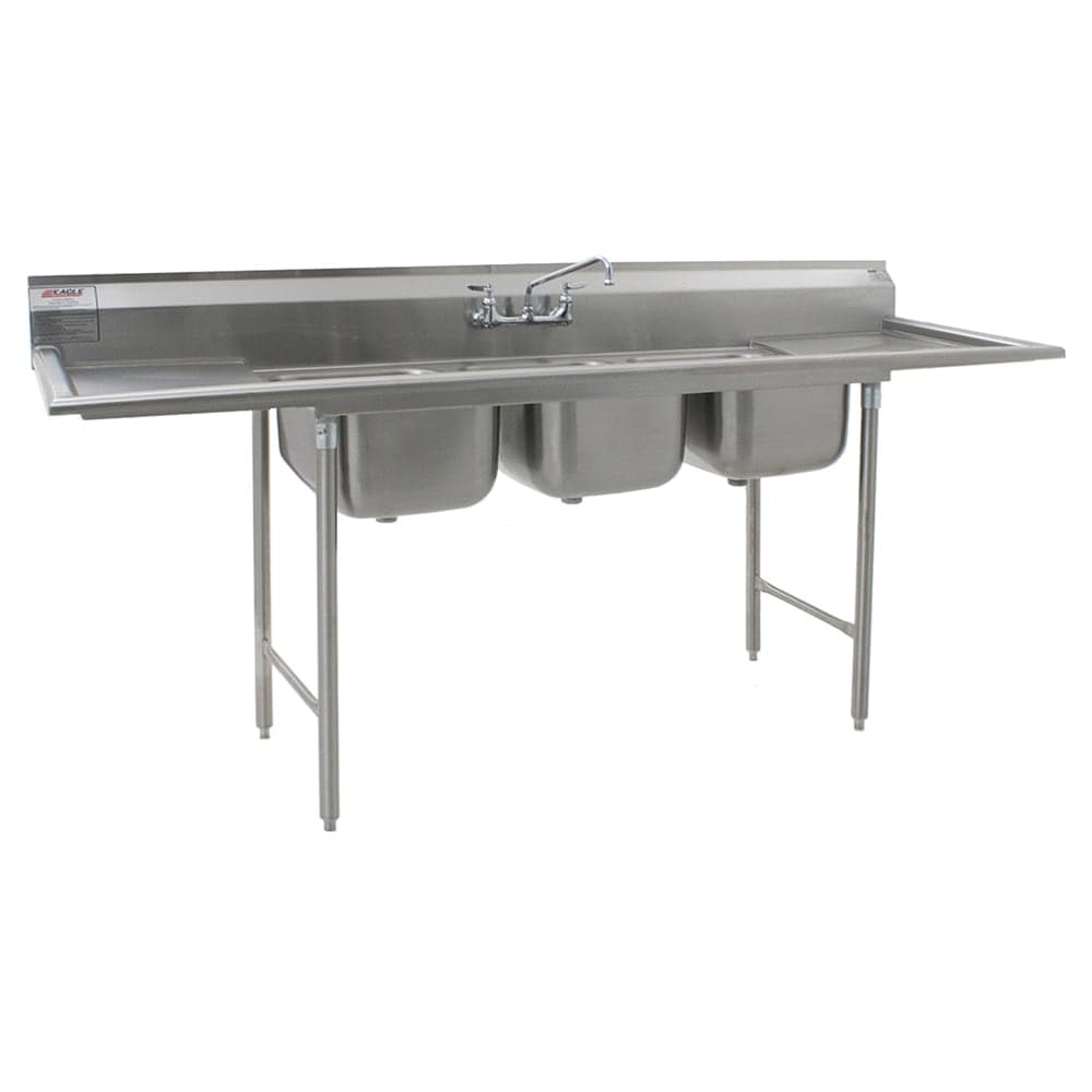 Eagle Group 412-16-3-18 90" 3 Compartment Sink w/ 16"L x 20"W Bowl, 10 1/2" Deep