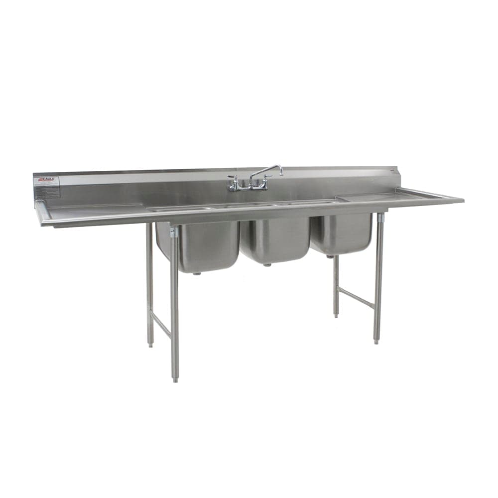 Eagle Group 414-16-3-24 102" 3 Compartment Sink w/ 16"L x 20"W Bowl, 13 1/2" Deep