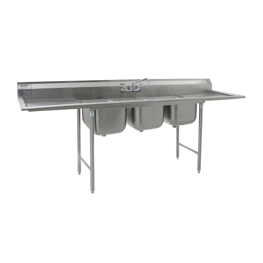 Eagle Group 414-18-3-24 108" 3 Compartment Sink w/ 18"L x 24"W Bowl, 13 1/2" Deep