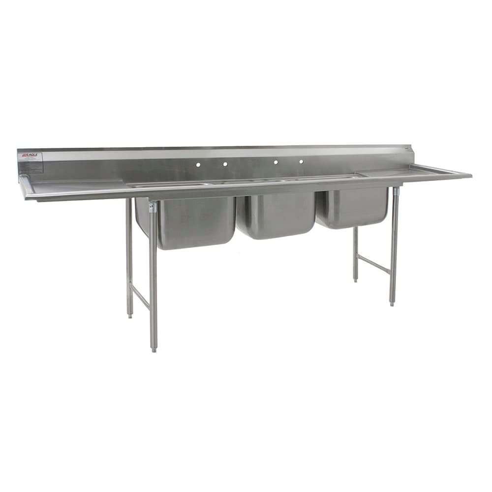 Eagle Group 414-24-3-24 126" 3 Compartment Sink w/ 24"L x 24"W Bowl, 13 1/2" Deep