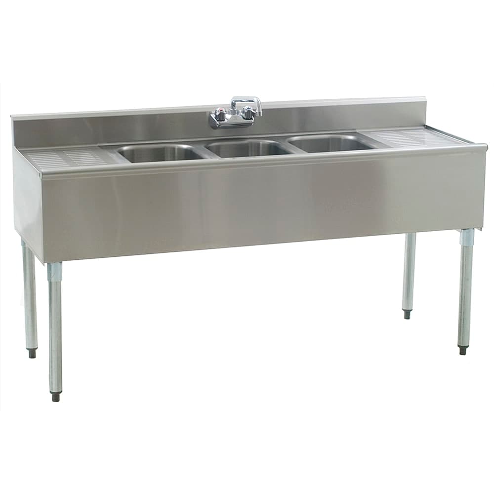 Eagle Group B5C-18 60" Underbar Sink Unit w/ (3) Compartments, 12 1/2" Left & Right Drainboards