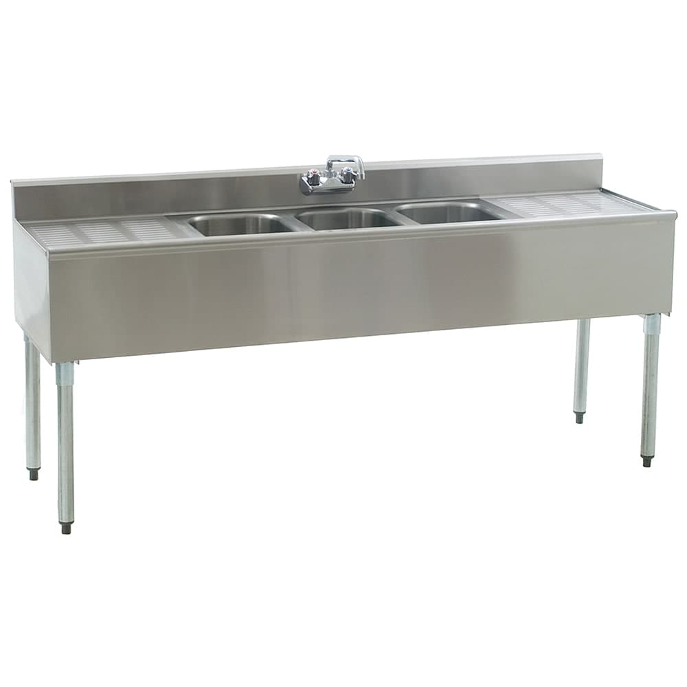 Eagle Group B6C-18 72" Underbar Sink Unit w/ (3) Compartments, 18 1/2" Left & Right Drainboards