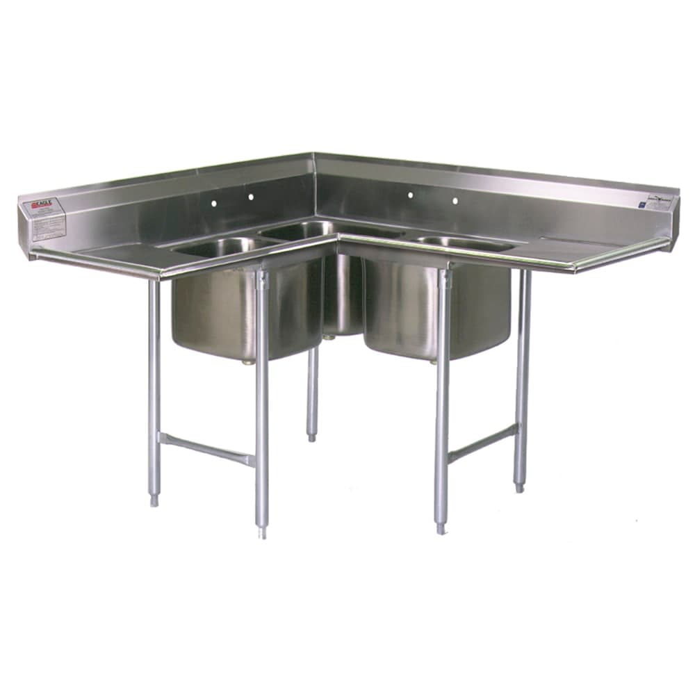 Eagle Group C314-10-3-12 82" 3 Compartment Corner Sink w/ 14"L x 10"W Bowl, 10" Deep