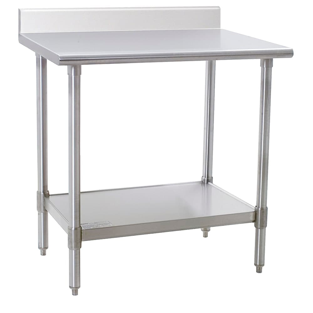 Eagle Group T2436SEB-BS 36" 14 ga Work Table w/ Undershelf & 300 Series Stainless Top, 4 1/2" Backsplash