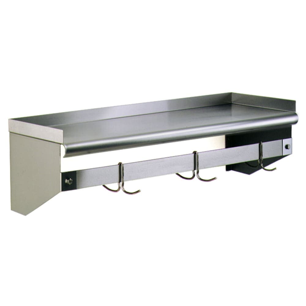 Eagle Group WSP1236 Solid Wall Mounted Overshelf w/ Pot Rack, 36"W x 12"D, Stainless