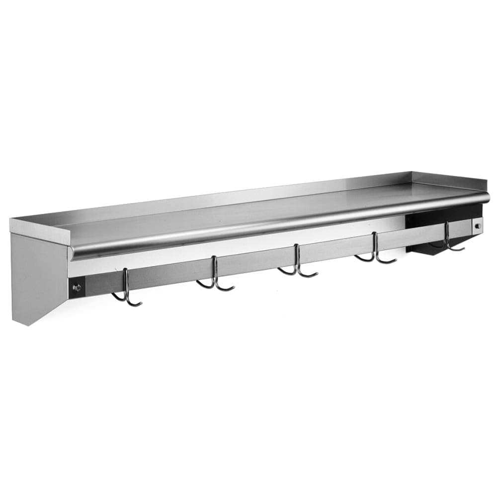 Eagle Group WSP1248 Solid Wall Mounted Overshelf w/ Pot Rack, 48"W x 12"D, Stainless