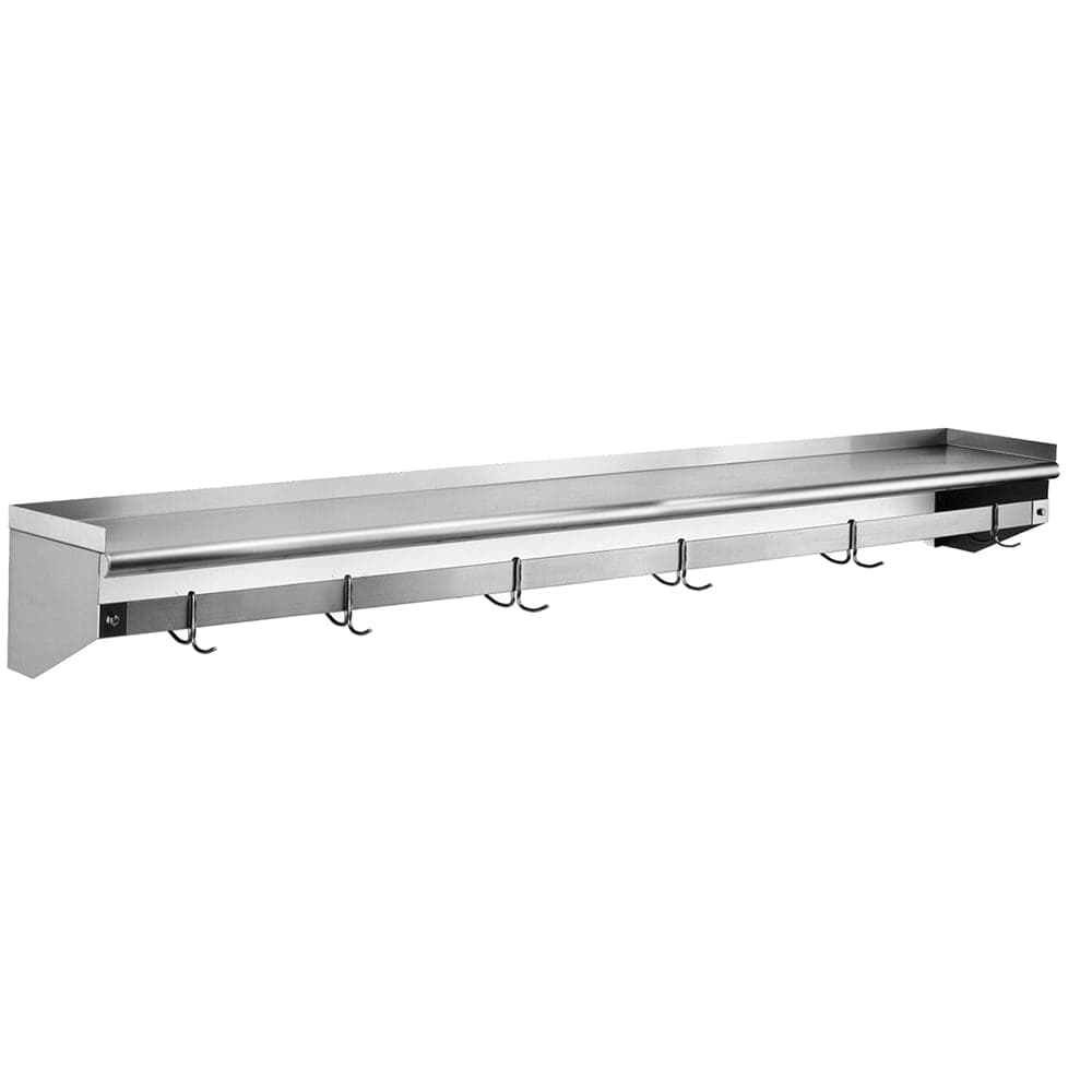 Eagle Group WSP1272 Solid Wall Mounted Overshelf w/ Pot Rack, 72"W x 12"D, Stainless