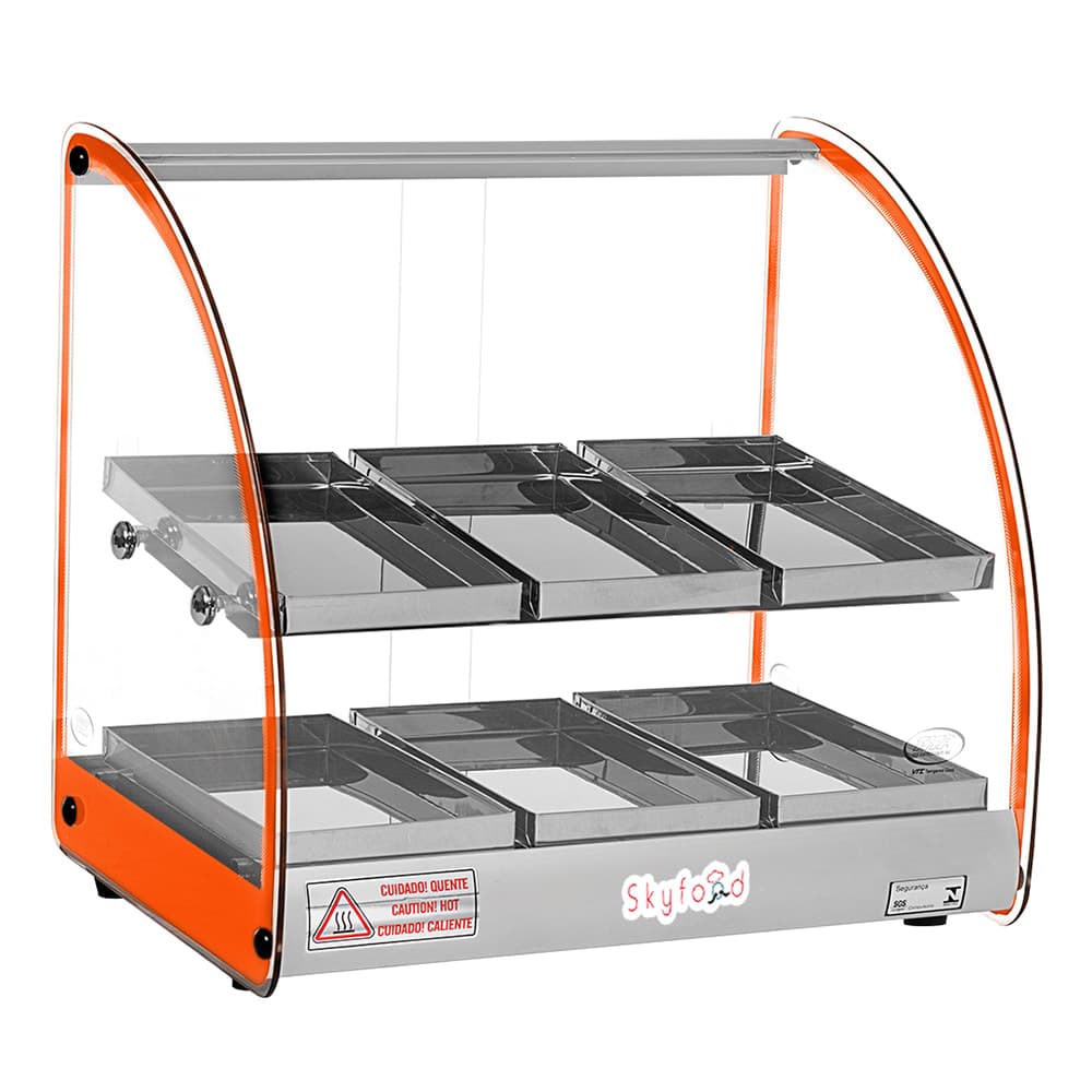 Skyfood FWD2-18O 18 1/2" Full Service Countertop Heated Display Case  - (2) Shelves, Orange, 120v