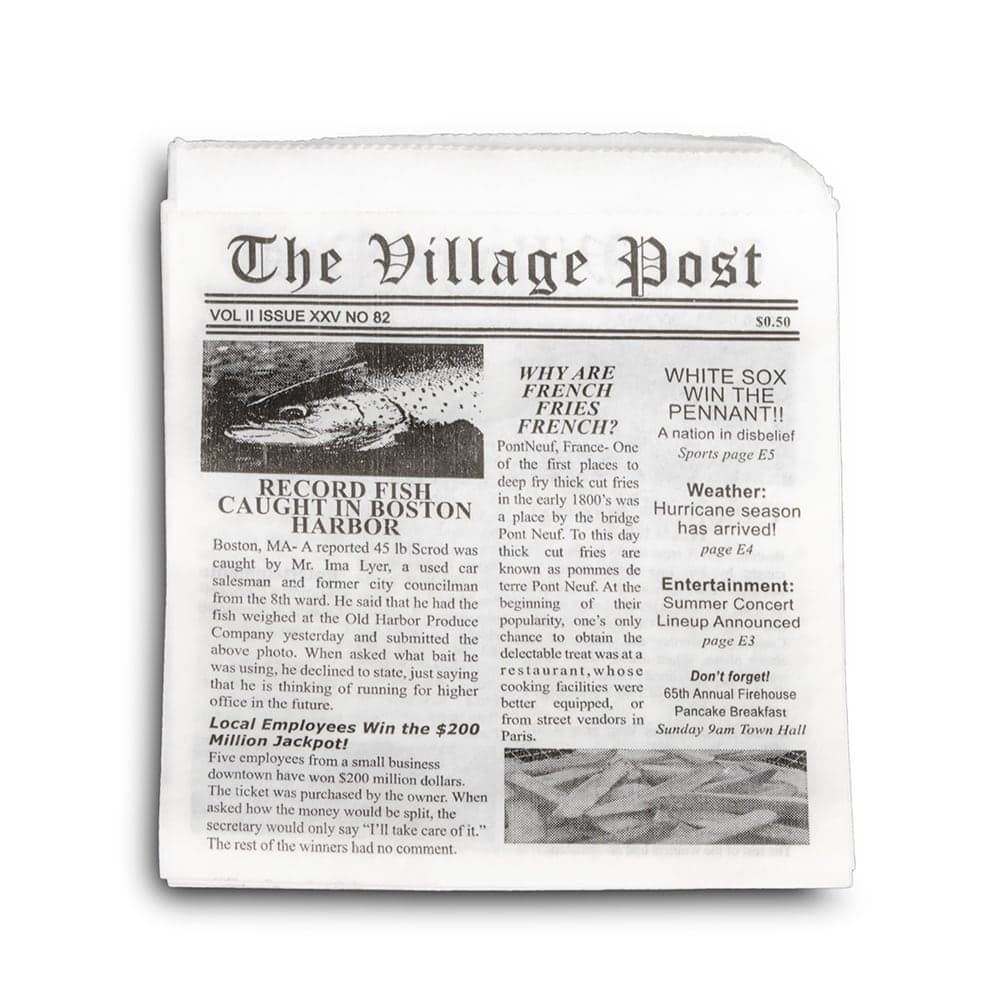 GET Basket Liner Paper Bags - 5 1/2" x 5 1/2", Village Post Newsprint, White (4-T3020)