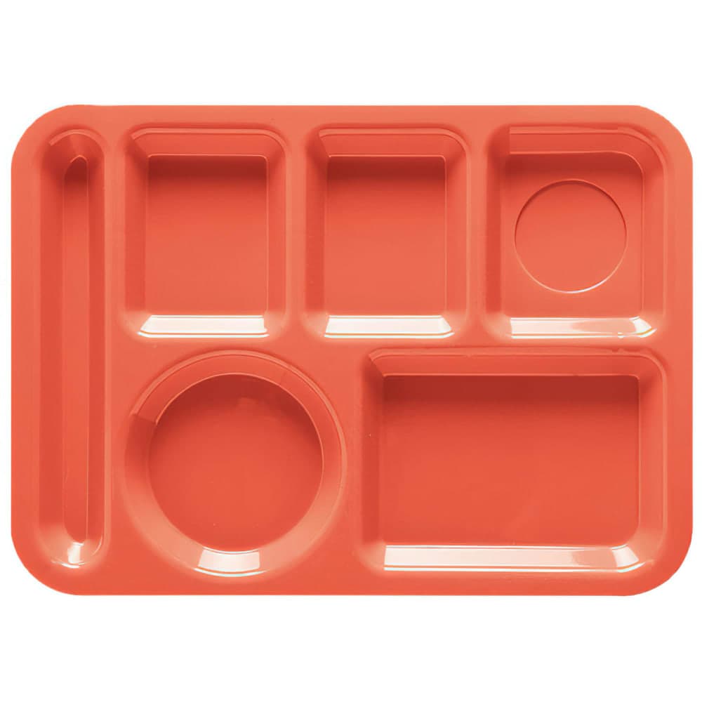 GET Plastic Rectangular Tray w/ (6) Compartments, 14" x 10", Rio Orange (TL-152-RO)
