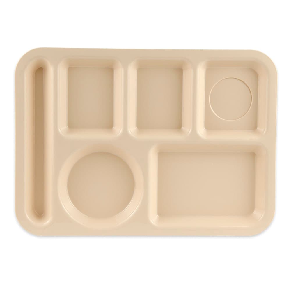 GET Plastic Rectangular Tray w/ (6) Compartments, 14" x 10", Tan (TL-153-T)
