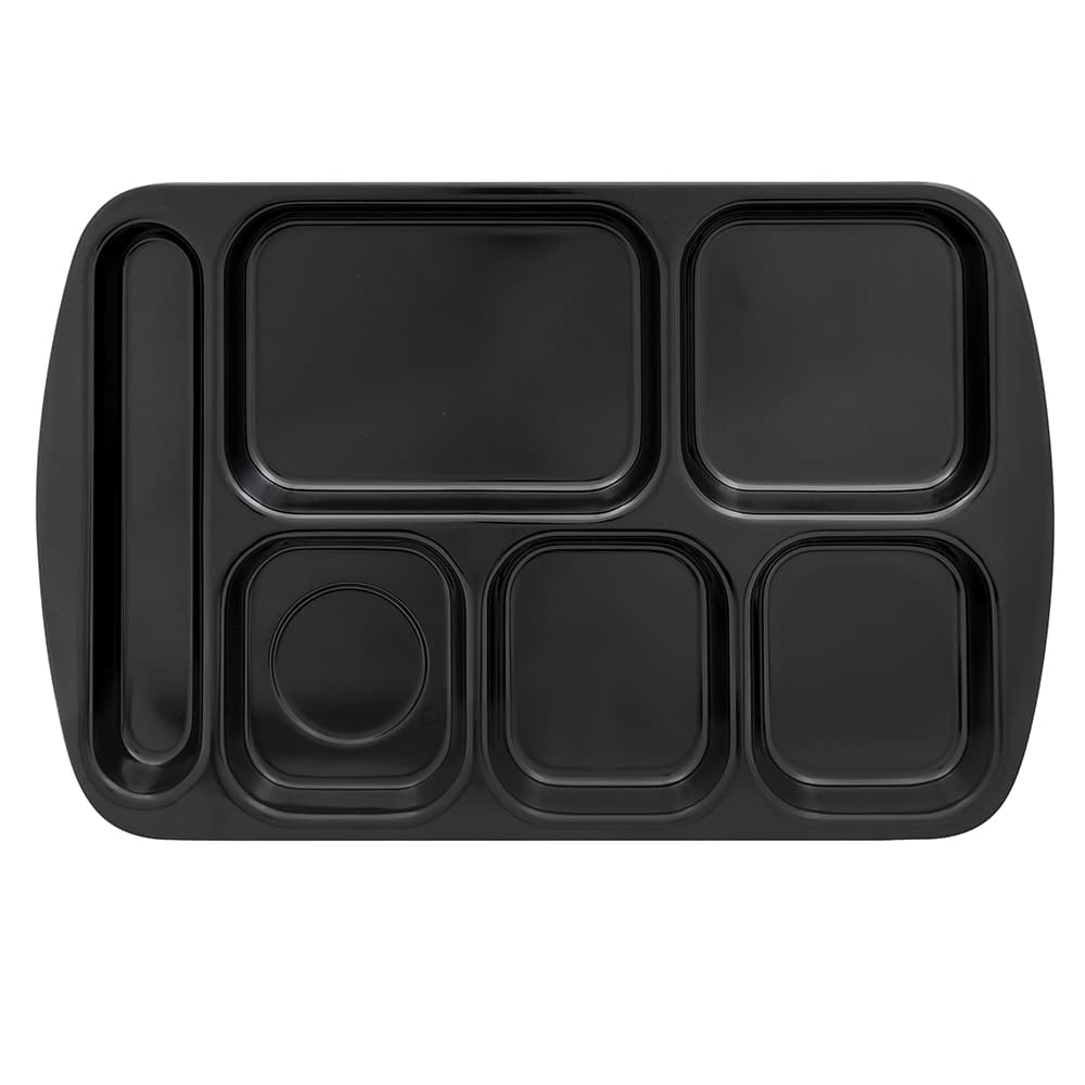 GET Melamine Rectangular Tray w/ (6) Compartments, 15 1/2" x 10", Black (TR-151-BK)
