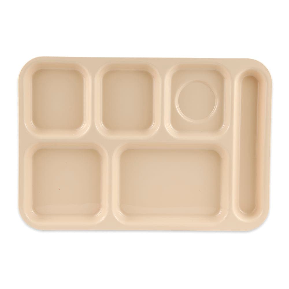 GET Plastic Rectangular Tray w/ (6) Compartments, 14 1/2" x 10", Tan (TR-153-T)