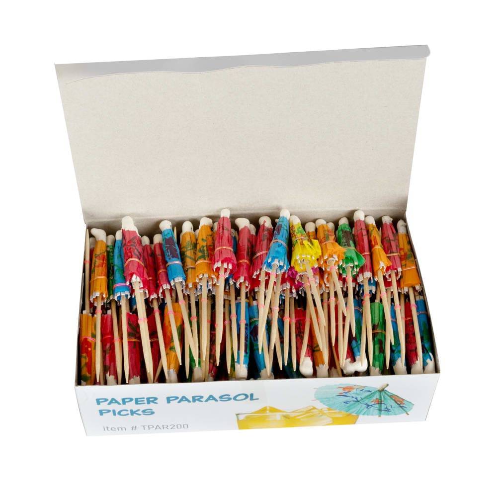 Rofson 4" Bamboo/Paper Parasol Picks, Assorted Colors (TPAR200)