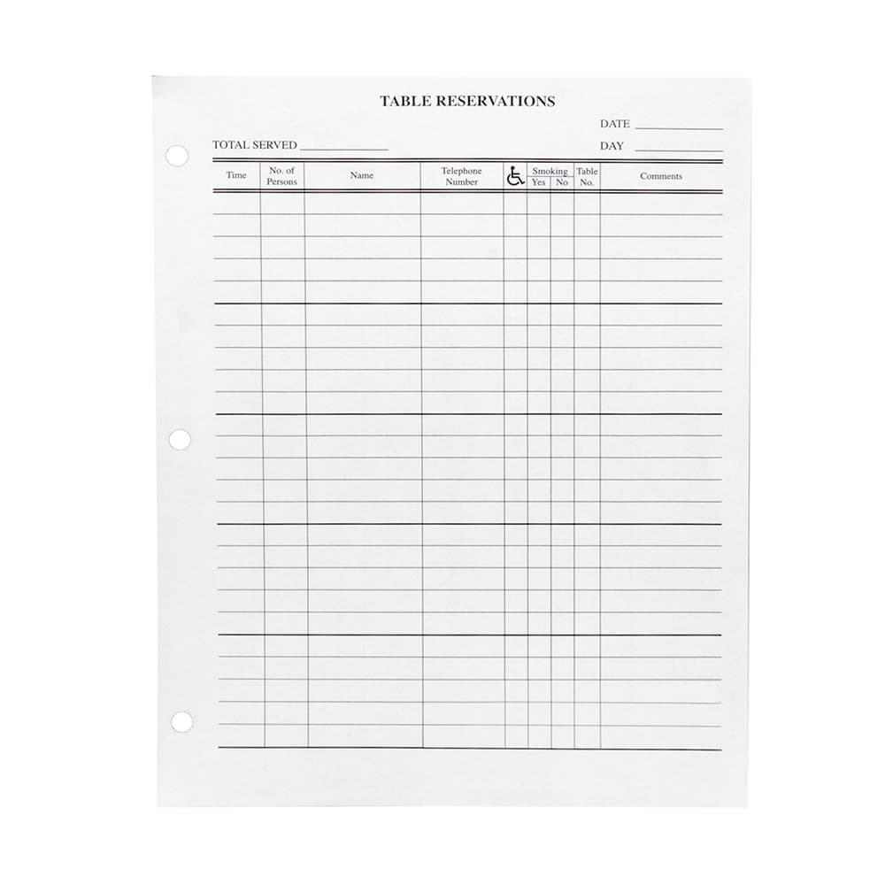 Risch Reservation Filler Sheets - 8 1/2" x 11" (RESSHEETS 50PK)