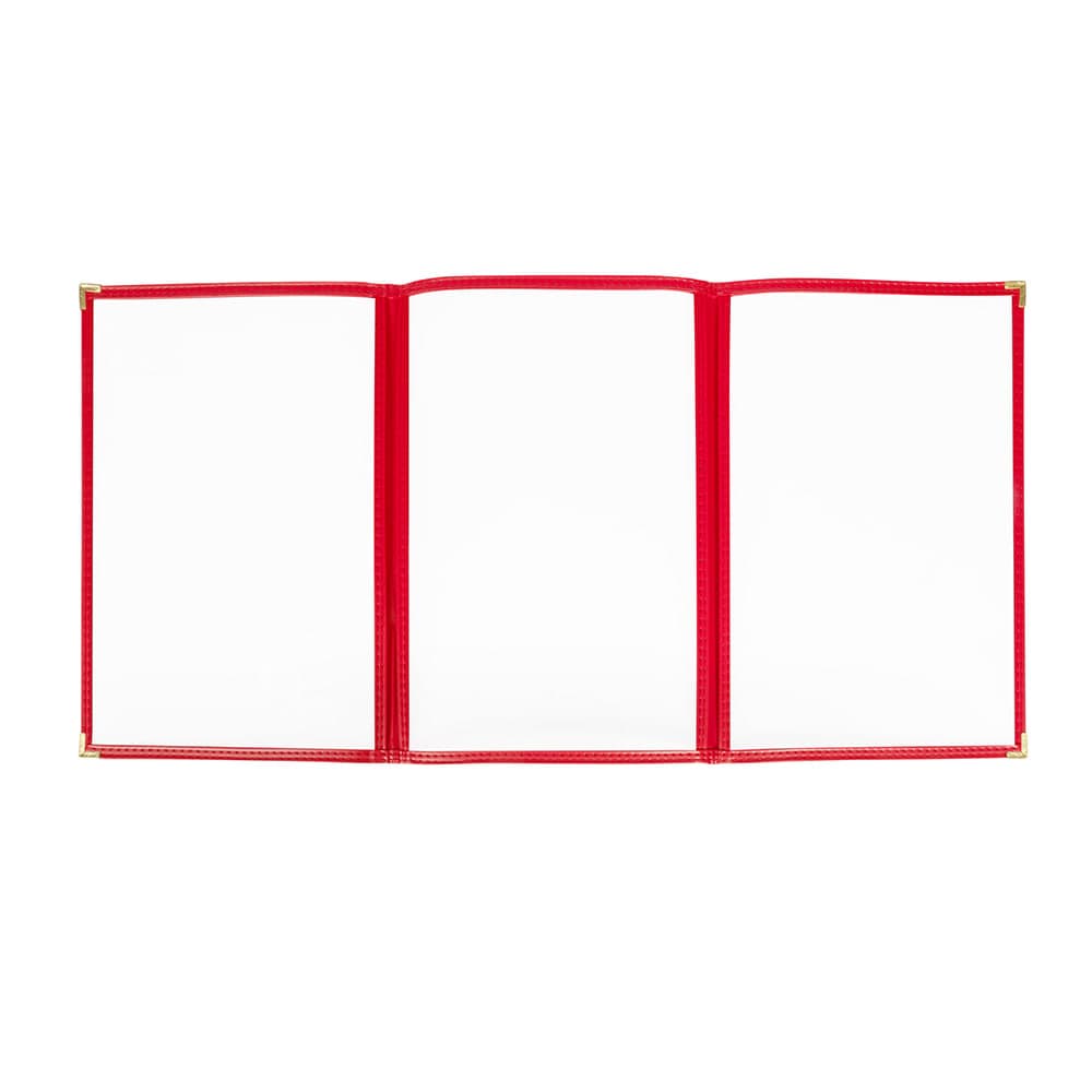 Risch Triple Pocket Vinyl Menu Cover, 8 1/2"W x 14"H, Red Leatherette (TET 8.5X14)